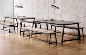 Torasen Pinnacle tables and benches shown in a breakout area